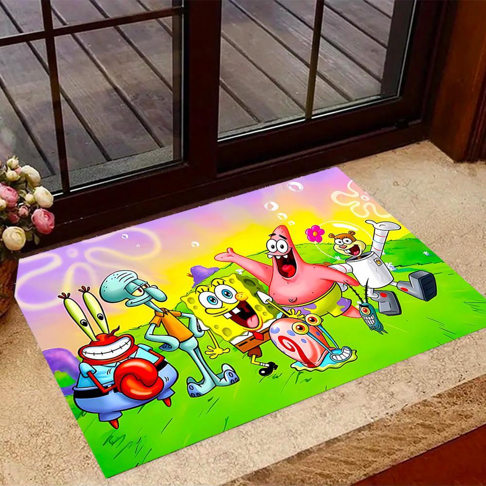 Spongebob Squarepants Adventure Themed Anti-Slip Rugs - Polyester Home Decor, Suitable for Bedrooms, Living Rooms, Doorways, Studios, and Decorations