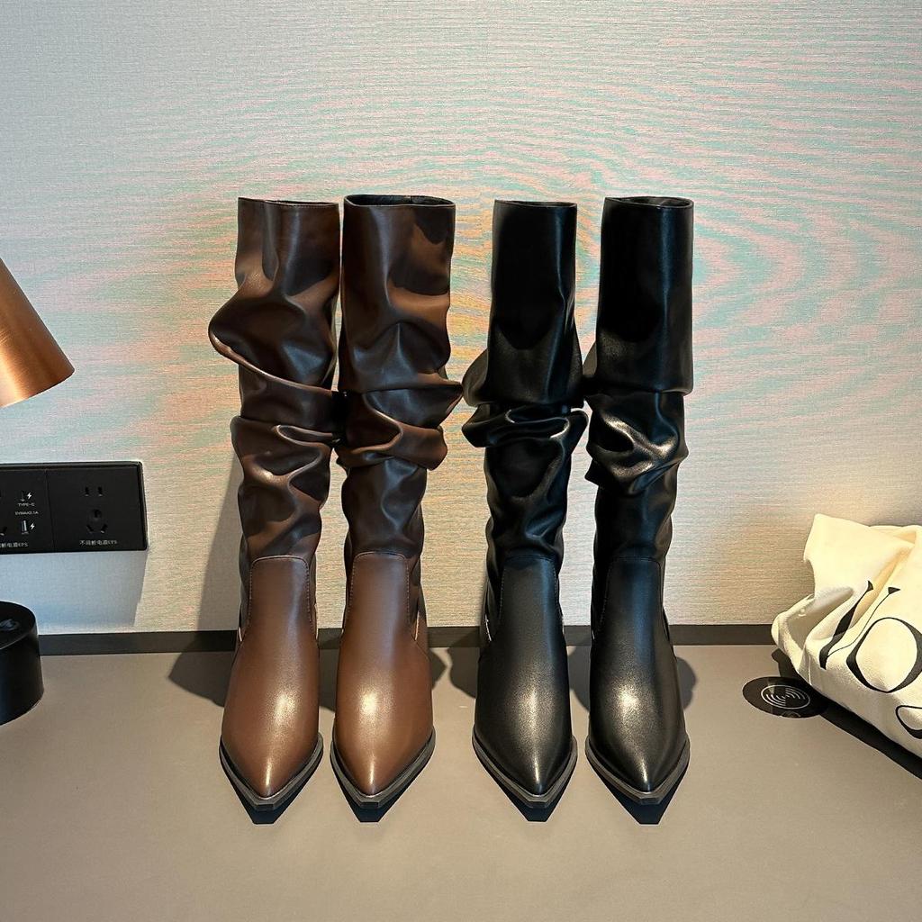 Petite Pointed Toe Over the Knee Stiletto Heel Leather Boots for Women - High Shaft Fashion Style