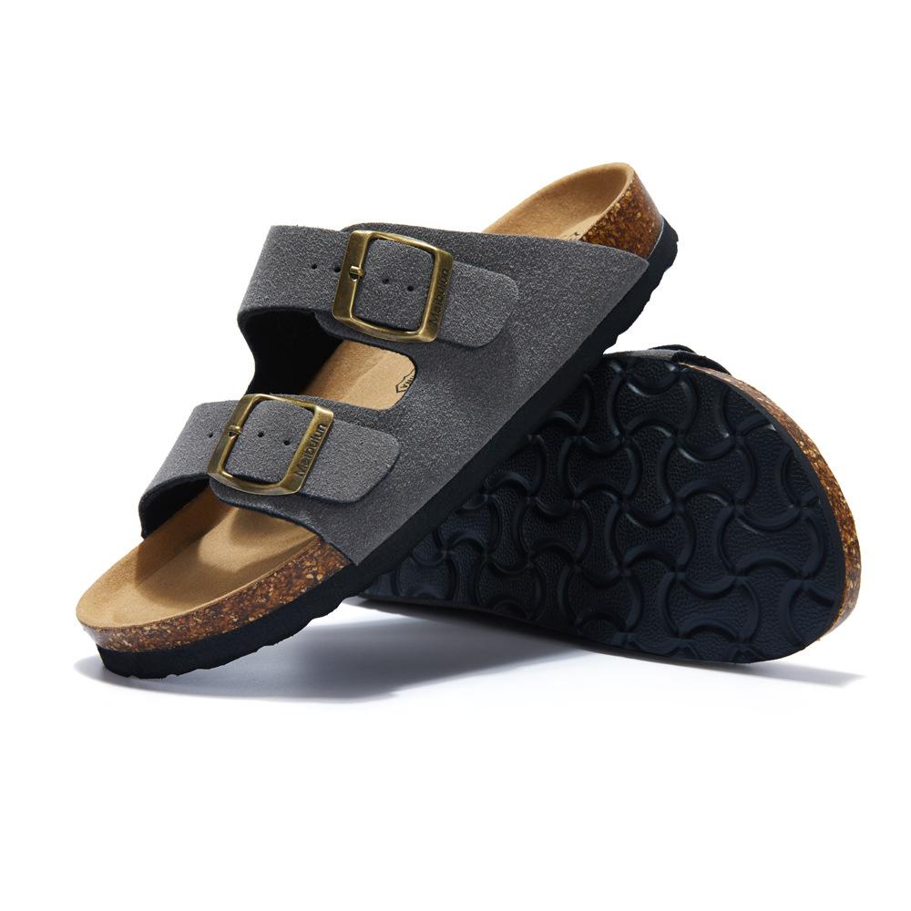 Fashion Matte Leather Summer Men's Cork Slippers Outdoor Couple Flat Bottomed Anti Slip Beach Sandals