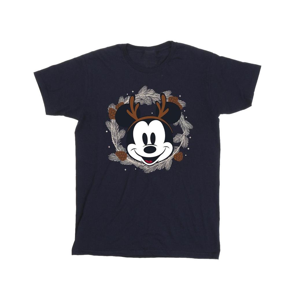 Disney Mens Mickey Mouse Reindeer Wreath Cotton T-Shirt