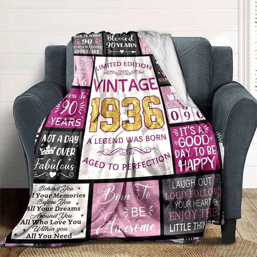 90Th Birthday Celebration Cozy Blanket Soft Warm Cozy Great for Sofa Couch Office Bed Picnics Four Seasons Universal Stylish Y27