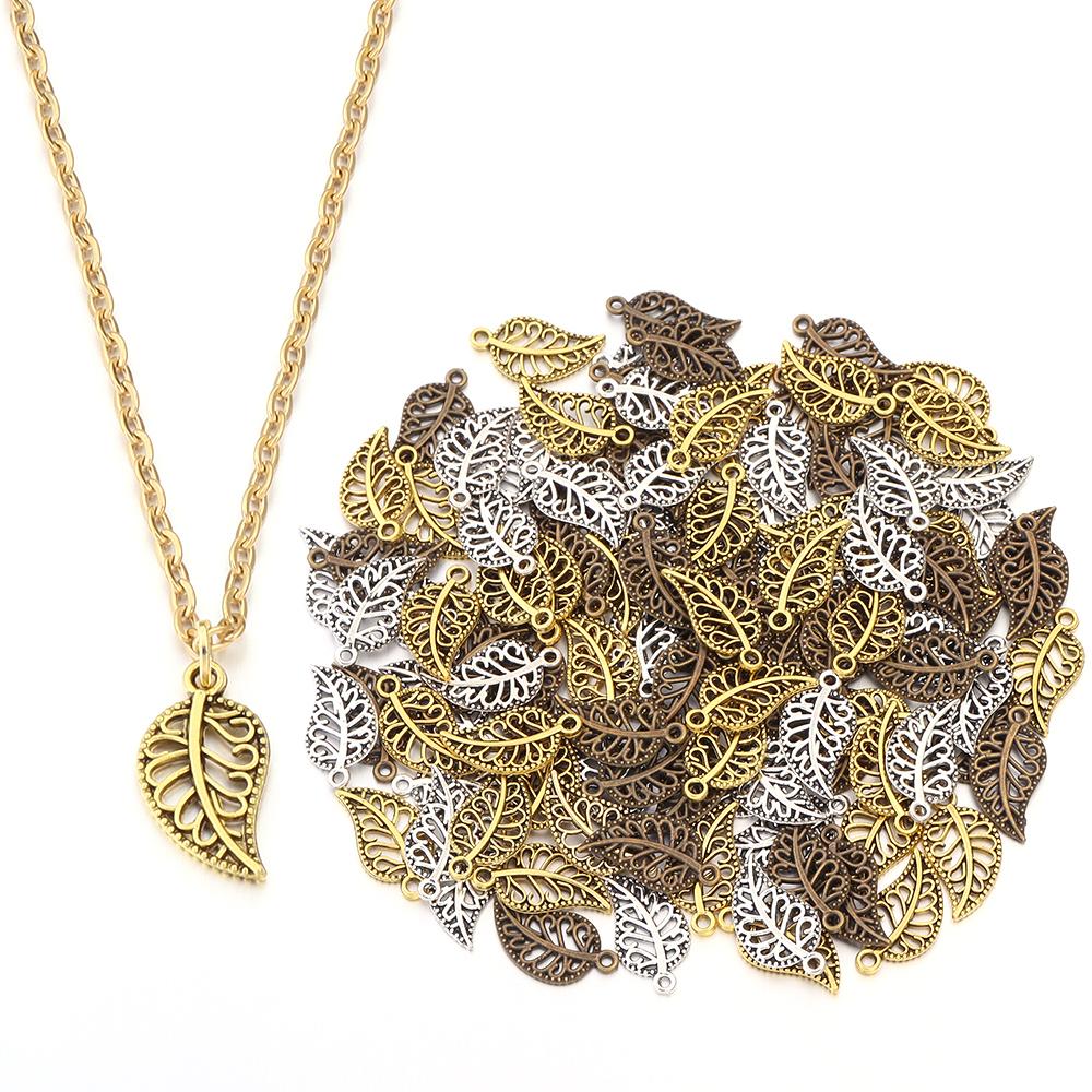 50pcs 18.5x10mm Alloy Leaf Charms Pendants Metal Hollow Tree Leaf Charms For Jewelry Making DIY Bracelets Necklace Accessories