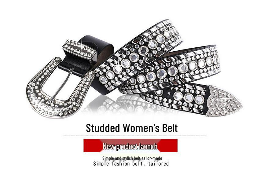 Unisex Fashion Rivet Belt with Rhinestone Alloy Pin Buckle
