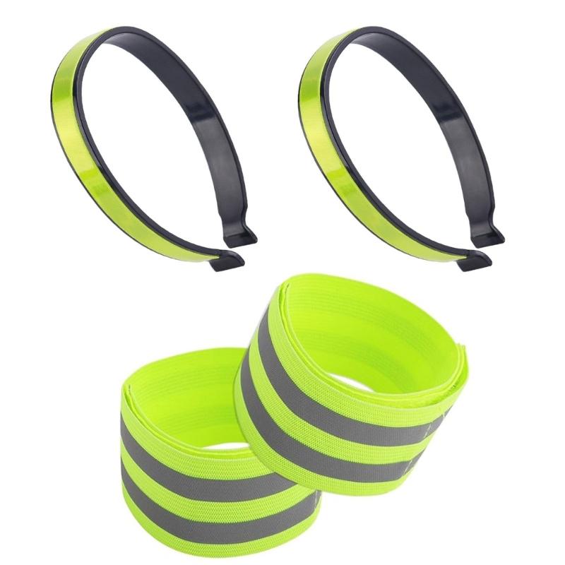 

4 шт. Светоотражающая лента высокой видимости Регулируемая Светоотражающая на талию и лодыжку для безопасной ночной езды на велосипеде Style C