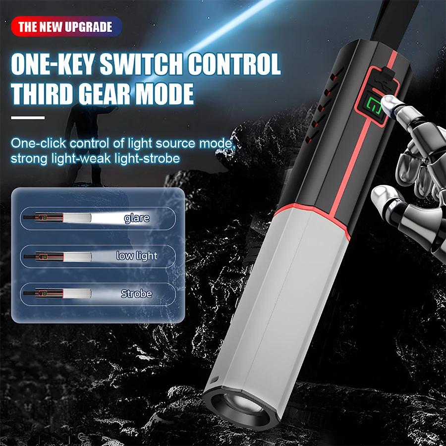 High Strong Power Zoom LED Flashlight,18650 Battery,Portable Tactical Torch Light,USB Charging,Camping Fishing Emergency Lantern