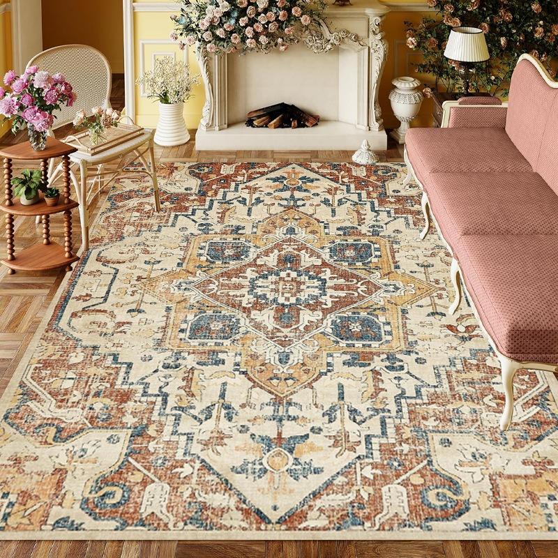 American Style Retro Carpet Living Room Sofa Bedroom Bedside Study Kitchen Entrance Door Rug Non-slip Light Luxury Decor Mat