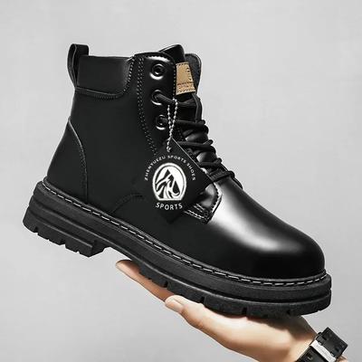 Men's Boots Size 48 Retro British Style High Top Workwear Boots Lace Up Thick Sole Warm Comfort Round Toe Outdoor Leather 2025