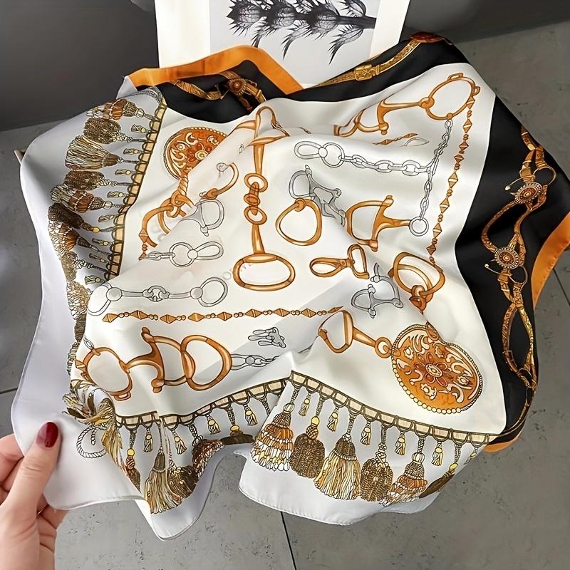 

27.58 Chain Tassel Print Square Scarf Thin Breathable Neck Scarf Boho Style Sunscreen Headscarf For Women 70x70cm