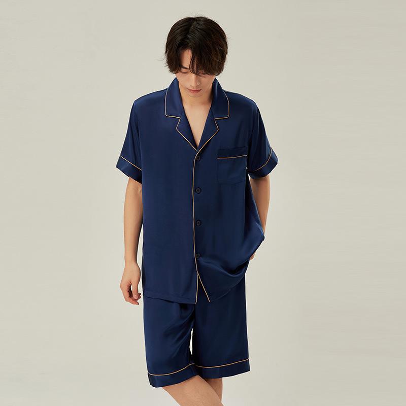 Spring/Summer Men s Heavyweight Silk Pajama Set: Short Sleeve Top & Shorts, 100% Mulberry Silk XL
