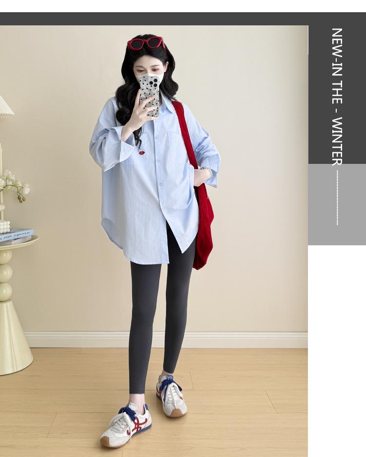 2025 Spring/Autumn Korean Style Cotton Casual Maternity Shirt - Trendy Plus Size Mid-Length for Moms