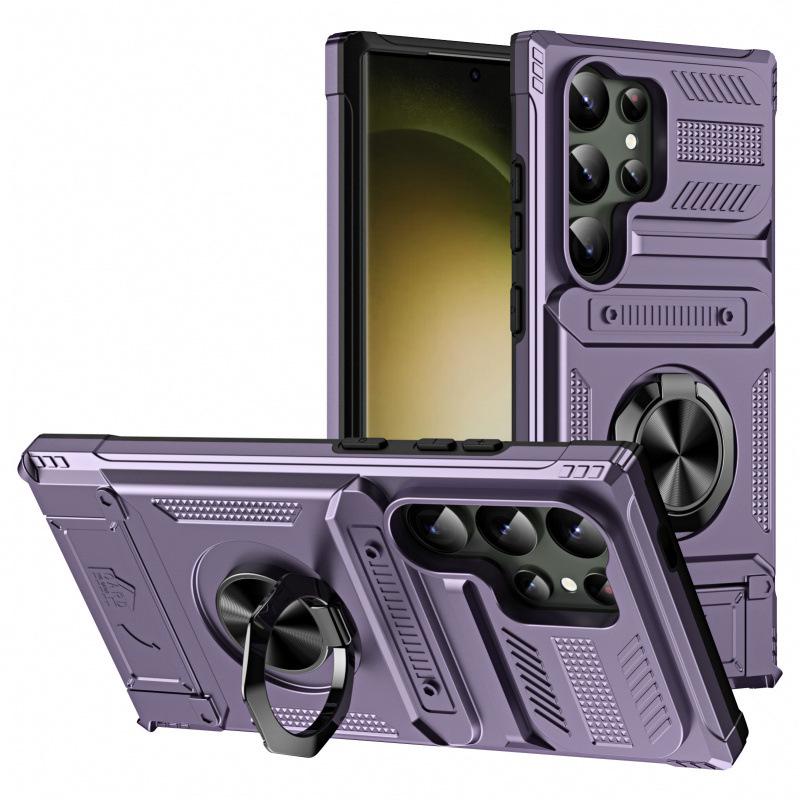 Samsung S25 Ultra Protective Case with Hidden Card Slot, Car Magnetic Ring, and Anti-Fall Design