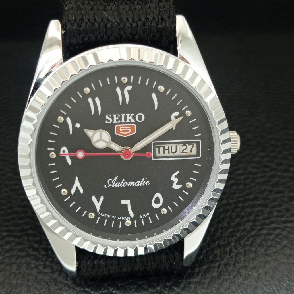 VINTAGE REFURBISHED SEIKO 5 AUTOMATIC 6309A JAPAN MENS BLACK WATCH a442458-1