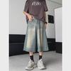 Men's Retro Washed Loose Denim Shorts – High Street Wide-Leg Distressed Casual Cropped Trousers Trend