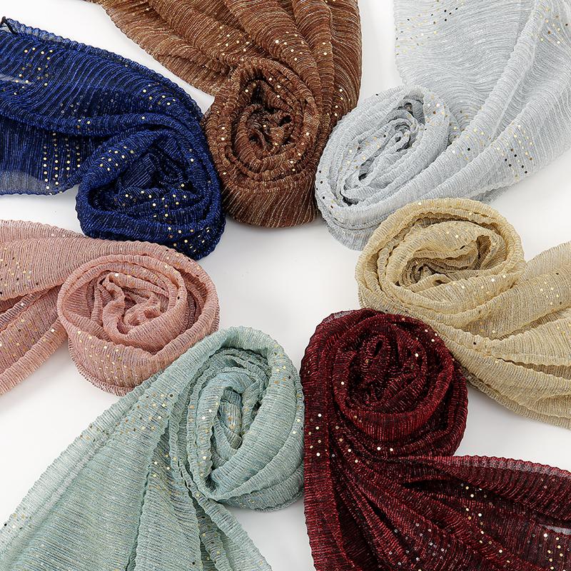Ny Glittrig Hijabscarf Elegant Lätt Elastisk Sjal Sjal för Kvinnor Mode Glittrig Paljettfest Huvudduk Sjal 180*70cm