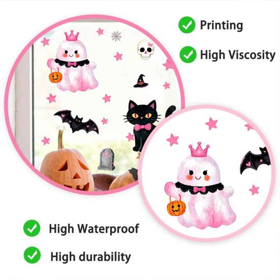 Room Halloween Decorations 2 Sheets Cartoon Ghost Window Cling, Spooky Decorative Glass Clings Sticker, Waterproof Static Decal for Holiday