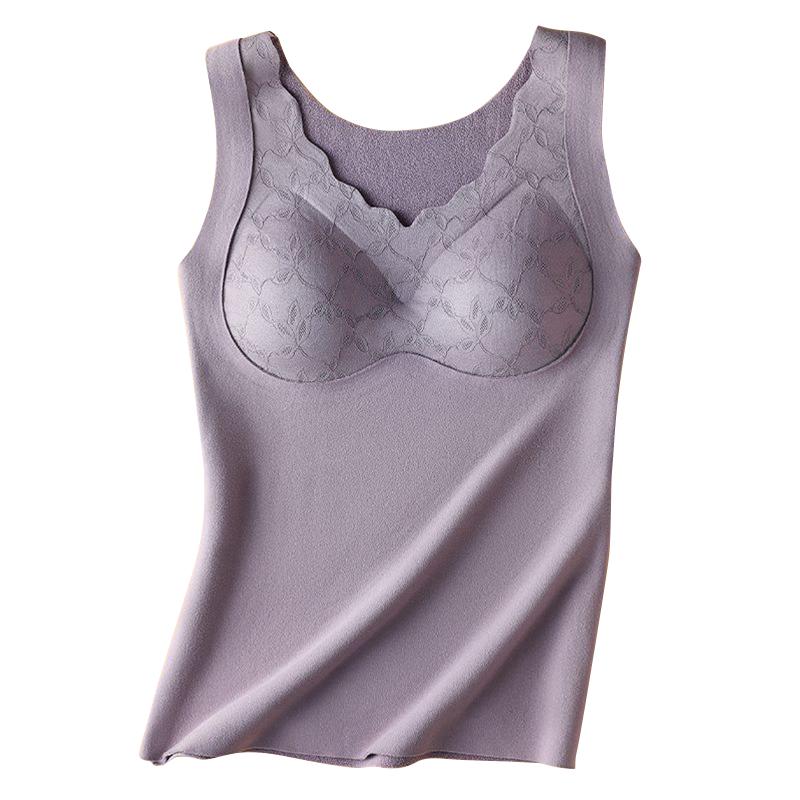 

MiiOW Women s Lamb Fleece Lined Thermal Vest with Built-in Bra L