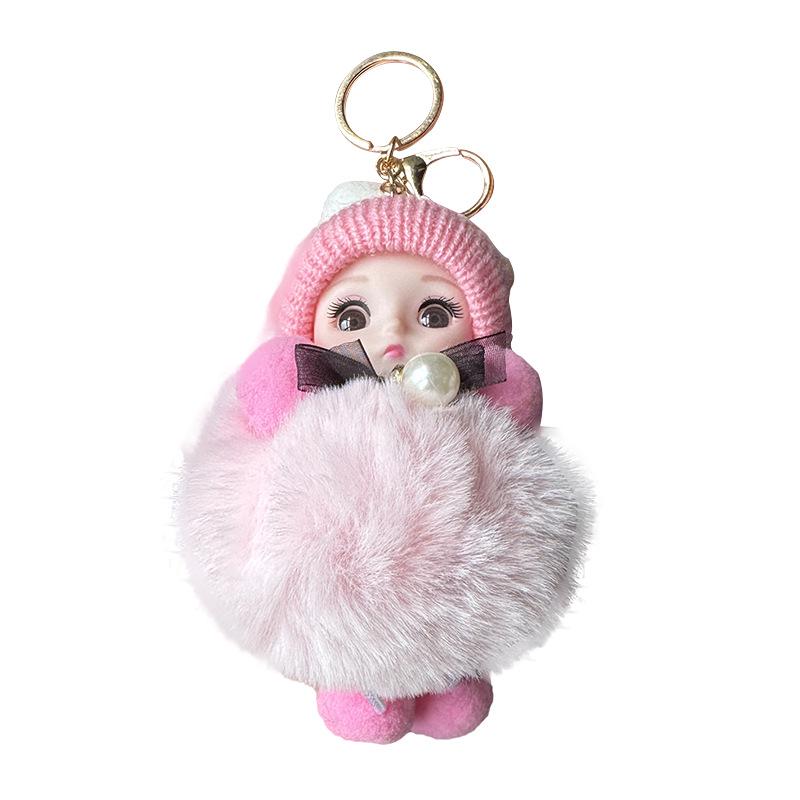 Cross-Border Cute Big-Eyed Doll with Bow Knot - Imitation Rex Rabbit Fur Keychain & Bag Pendant