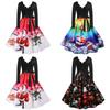Elegant Santa Claus Print V Neck Christmas Dress For Women In Festive Red And Black