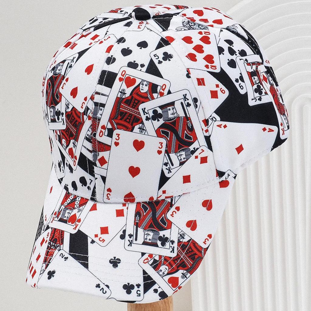 Unisex Poker Print Mesh Baseball Cap with Adjustable Back Buckle for Travel, Hiking, and Hip-Hop Styling.