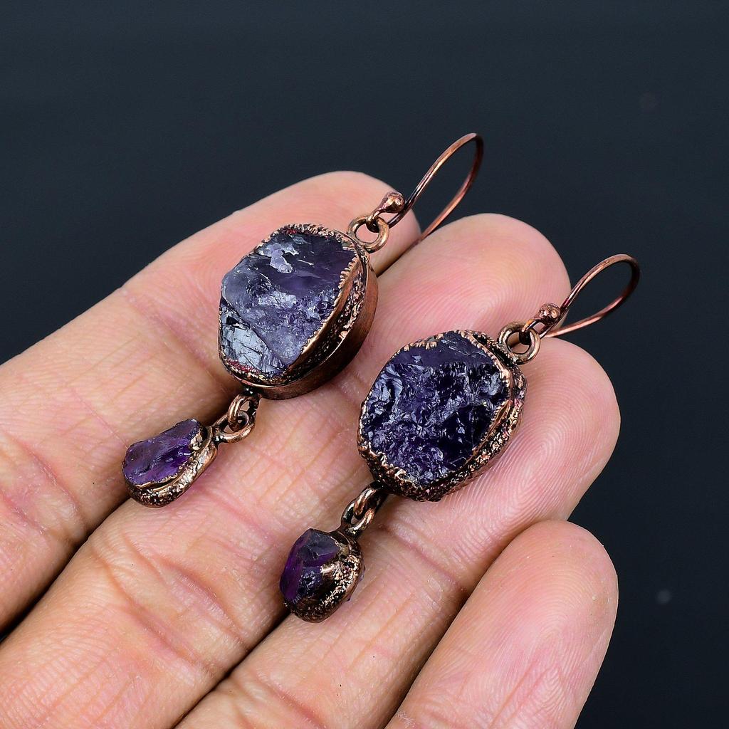 Amethyst Earrings Gemstone Jewelry, Copper Electroformed Silver Earrings, Gift For Women Handmade Earrings