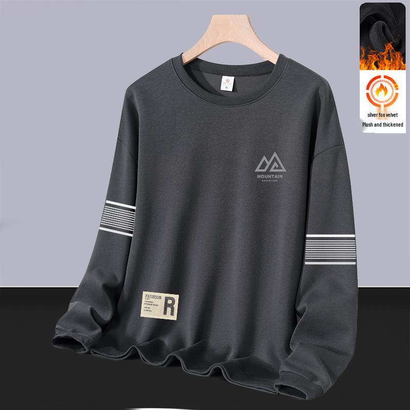 Herren Hoodie mit Rundhalsausschnitt und Plus Samt: Lässiger lockerer Schnitt, Warme Langarm-Oberbekleidung für Herbst und Winter. Vielseitige Basisschicht.