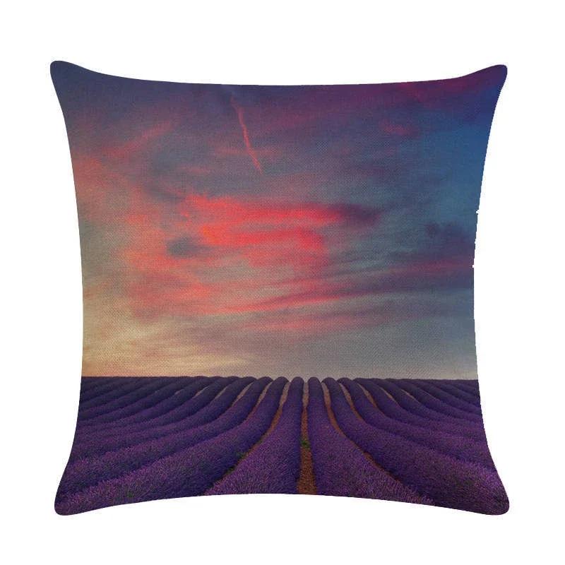 Schönes Lavendelmuster Leinen Überwurf Kissenbezug Auto Wohnzimmer Schlafzimmer Sofa Dekorative Kissenhülle 45*45cm