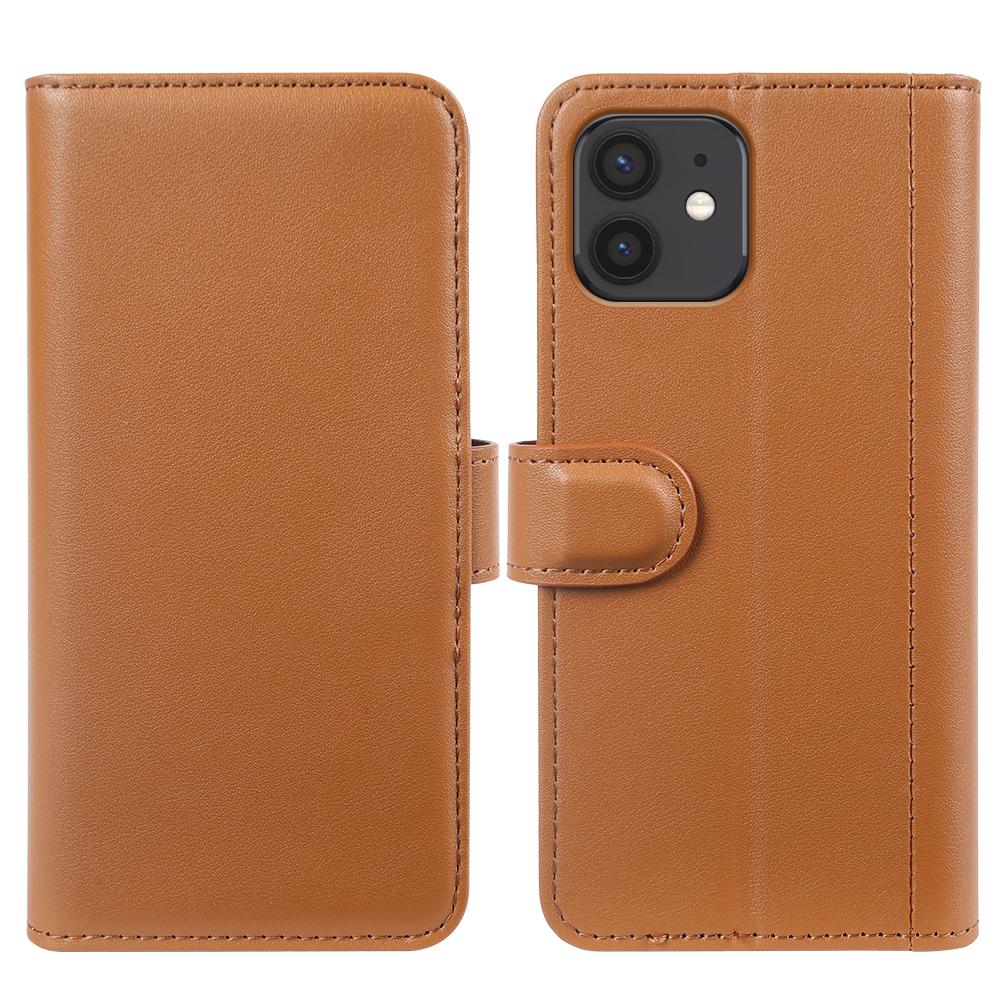 For iPhone 12 Phone Cases Genuine Split Leather Wallet Mobile Cover Stand