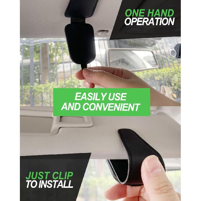 Sunglass Holder For Car, 2 Pack Car Sunglass Holder Visor Clip Magnetic Leather Sun Glasses Eyeglass Hanger, Fit For Different Size Eyeglasses,