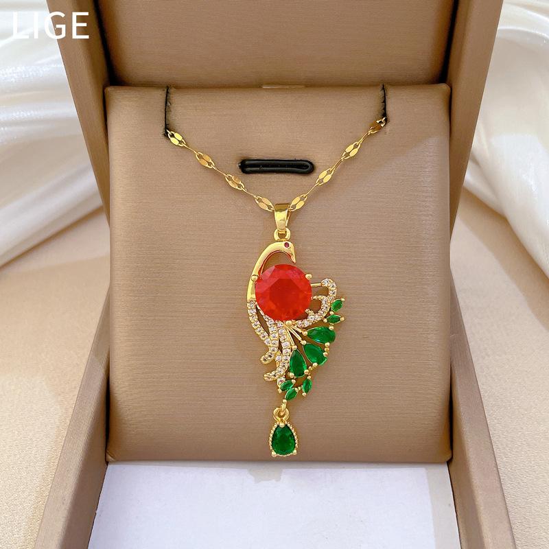 Light Luxury Micro-Inlaid Real Gold Peacock Open Screen Necklace Women'S New Collarbone Chain Light Luxury Niche Design Sense