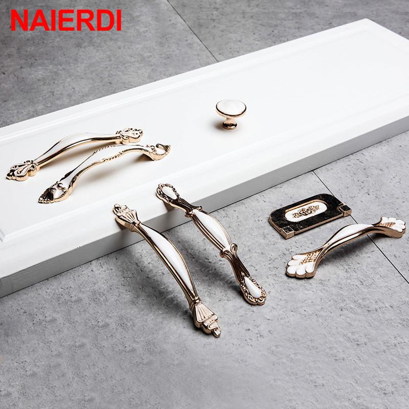 NAIERDI White Ceramic European Cabinet Handles Aluminum Alloy Door Kitchen Knobs Cabinet Pulls Drawer Knobs Wardrobe handle