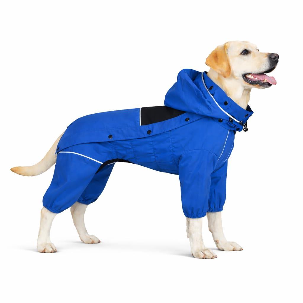 Waterproof dog raincoat with removable hood Outdoor full-body dog jacket Windproof and snow-proof all-season jacket
