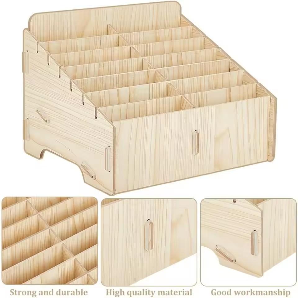 12/24-Grid Mobile Phone Storage Box Wood Multifunctional Holder Desktop Organizer for Office Classroom Phone Management