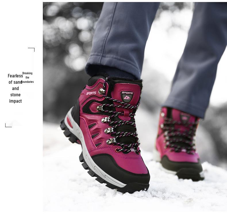 2025 Winter High-Top Plus Size Men's Hiking Shoes, Couple Style, Plus Velvet Warm Cotton