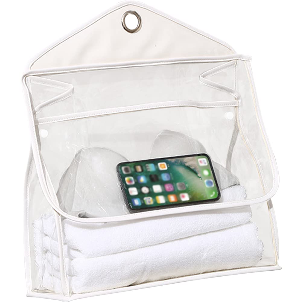 YUYAKESHI Bathroom Transparent Storage Bag, Waterproof Case, Pouch, Smartphone Cover, Wall-Mounted, with Hooks, for Clothes Storage (White B, 1 pc)