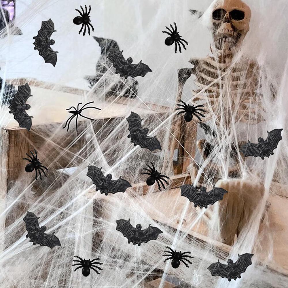 300Pcs Plastic Bats Spiders Halloween Mini Bats And Fake Spiders For Decorations