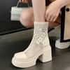 Fashion Lace Kawaii Summer Breathable Platform Boots Lace-up Thick Sole Women Back Zipper Height Increasing Boots Women's Breathe Boots