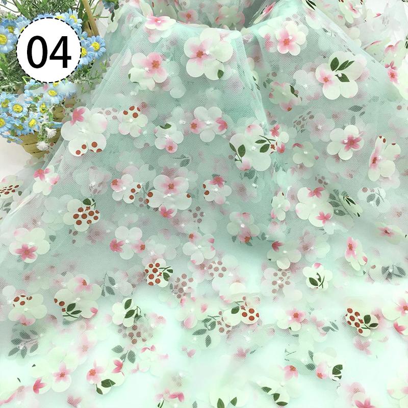 100X130cm 3D Floral Print Fresh Mesh Embroidery Fabric Dress Shawl Hair Accessorie Diy Sewing Supplies Crafts Fabric