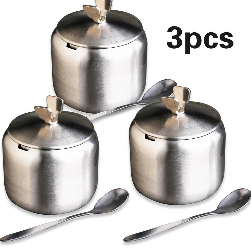 Stainless Steel Seasoning Box Salt Pot Suit Seasoning Bottle Ingredient Box Nordic Style Household Sugar Cup Seasoning Pot