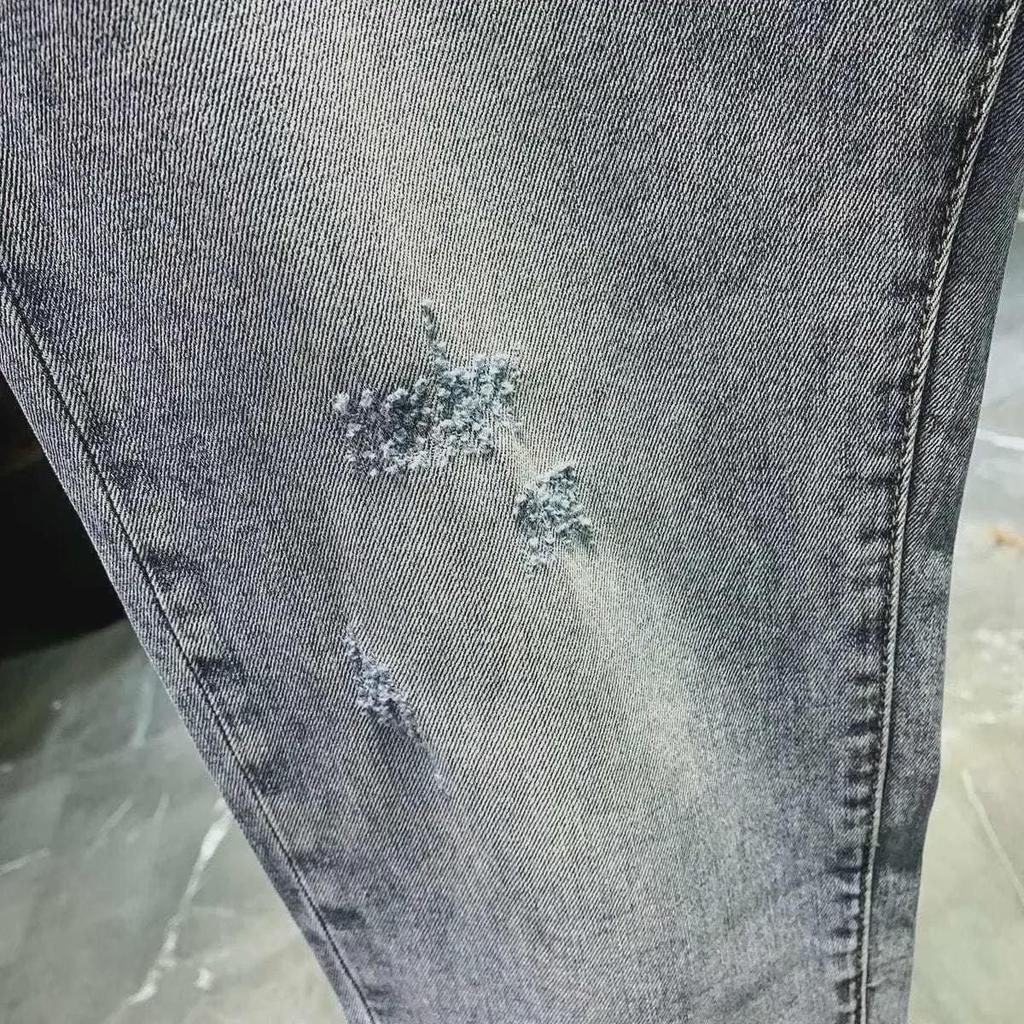 "Men's Summer 2023 Hong Kong Style Letter Jeans - Trendy Hip-Hop High Street Trousers"