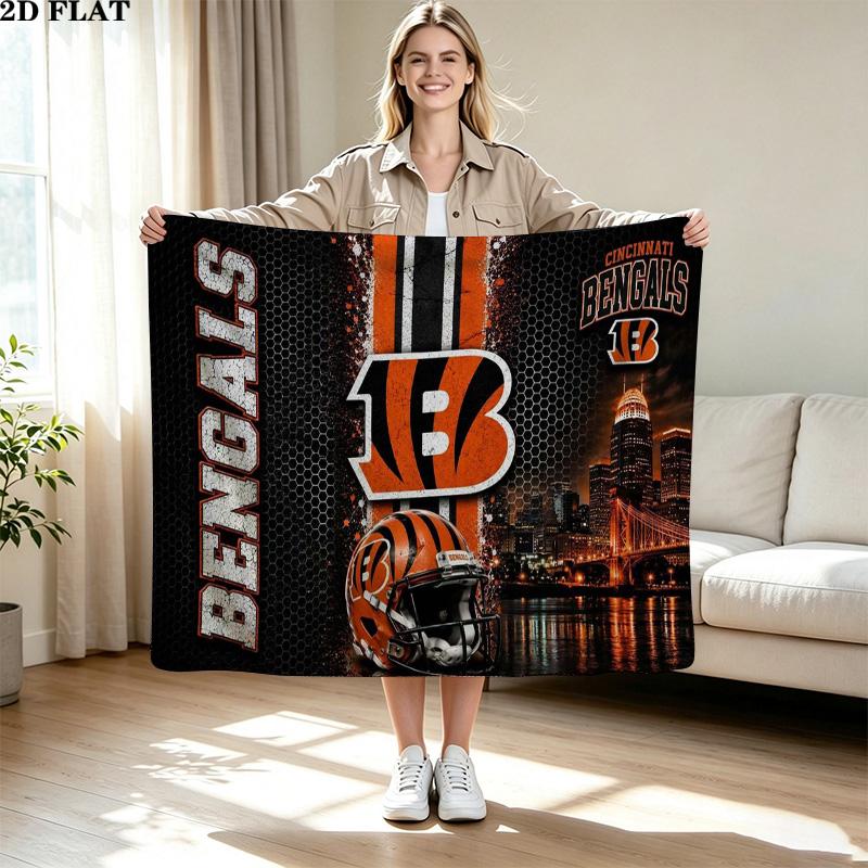 Cincinnati Bengals Print Flannel Blanket High Quality Warm Comfortable Cover for All Seasons Perfect for Gifts Home Decor