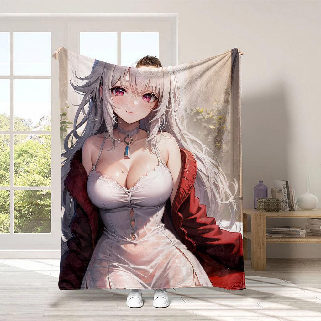 Anime beautiful girl digital-printed polyester Bedroom velvet flannel cover blanket Fleece soft sofa cover blankets for beds