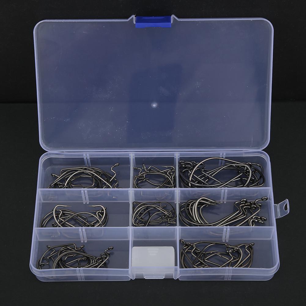 80 Stück Hochkohlenstoffstahl Premium Angelhaken mit Widerhaken in tragbarer Kunststoffbox Fischzubehör