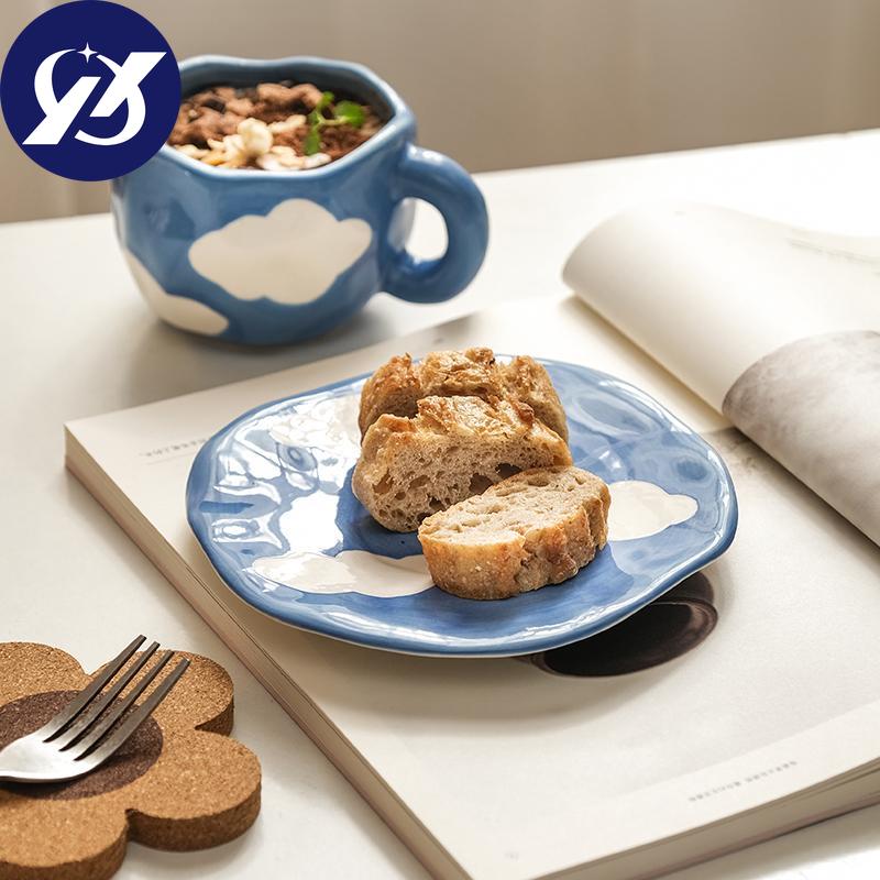 Vintage ručně malovaný tulipán kostkovaný květ Keramický šálek na kávu podšálek Sada na mléko šálek na snídani s rukojetí Mikrovlnná trouba