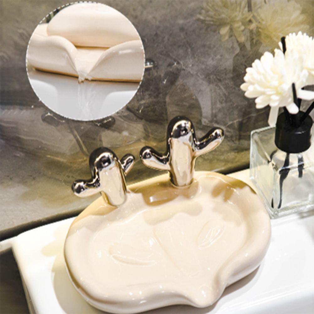 Creative Soap Dish Luxury Soap Draining Shelf Fashionable Cacti Ceramic Soap Box  Bathroom
