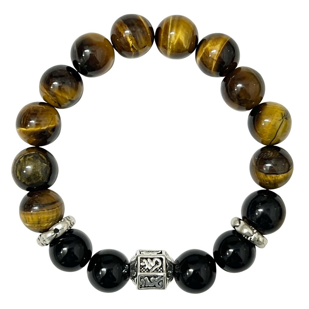 Men’s Beaded Bracelet Tiger Eye Natural Stone 12mm Round Beads Stretch Obsidian Bangle DIY Jewelry Gifts