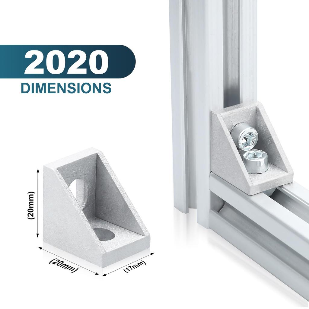 2020 Series Aluminum Profile Connector Set 20pcs Corner Bracket 40pcs M5x10mm T Slot Nuts