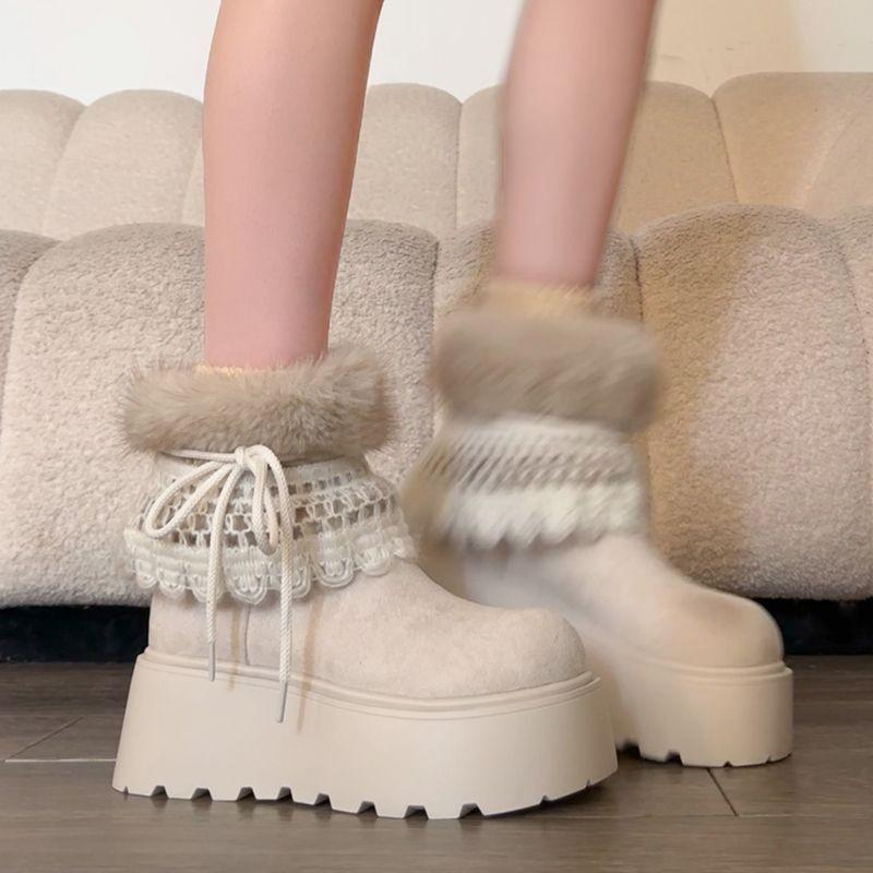 Women's thick-soled winter fur one foot stirrup lightweight warm anti cold padded snow boots non-slip wear casual sneakers cotton boots