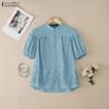 ZANZEA Women Casual Round Neck Short Sleeve Loose Patchwork Crochet Blouse