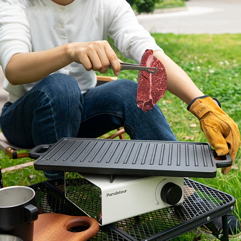 Litinový pekáč lze otočit Oboustranný grilovací tác Venkovní kempování Rukojeť BBQ nářadí Grilovací deska Čtvercová Plynový gril