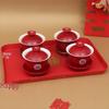 Complete Wedding Tea Set: Red Bowls, Cups with Lids, and Chopsticks for Happy Events